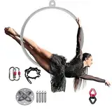 UIHECTA Komplettes Lyra Luftreifen Set, AusrüStung FüR Antennenringe, Luftreifen Set Lyra Hoop, Einpunkt Edelstahlreifen, Zirkusreifen, FüR Tanzstudio, Luftfitness,001,Diameter 90cm