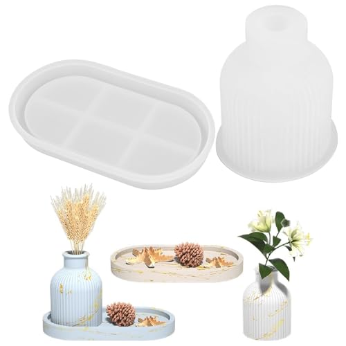 YeahBoom 2 Stück Vase Silikonform,1 Vase+1 Paletten,DIY Vases Resin Formen,Vase Gießformen,Blumenvase Silikonformen,Handgefertigte Silikonform,Epoxidharz Formen Moulds,Zur Herstellung von Vasen
