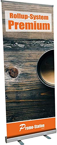Roll Up Premium 85x200cm inklusive Banner und Druck, einseitiges Alu Roll-Up, Silber eloxiert, inkl. Tragetasche, Bannerdisplay Werbebanner Aufsteller für Werbung in 24h versandfertig