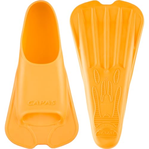 CAPAS Kurze Trainingsflossen für Schwimmen | Komfortable Silikon Schwimmflossen | Kurzflossen | Taucherflossen | Unisex Flossen für Kinder Erwachsene | Kurze Klinge Beinstärke aufbauen (Orange, M)