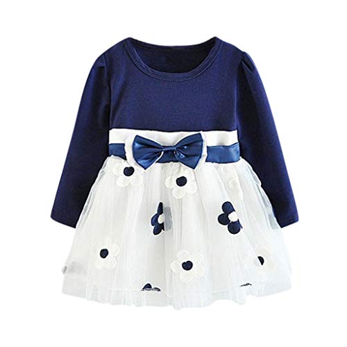 Julhold Kleinkind Kinder Baby Mädchen Elegante Langarm Tüll Patchwork Blume Bogen Dünne Freizeitkleider Kleidung 0-5 Jahre