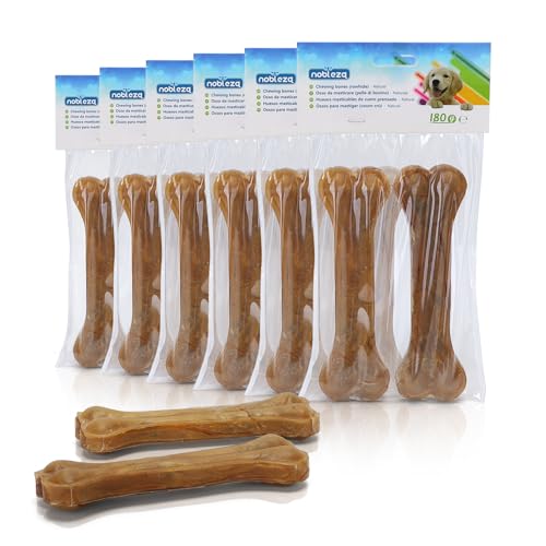 Nobleza - Rawhide Dog Chew Medium 15CM * 12er Pack, natürliches Rohleder gepresstes Hundekauen, Welpen Rohhaut gepresste Knochen, Knöchelknochen Hunde Medium, Verstärkung für die Zähne