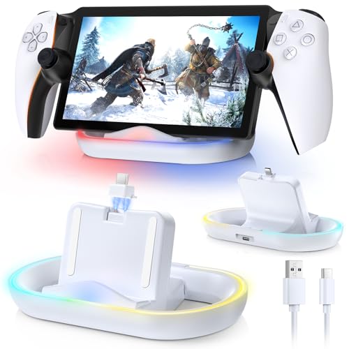 Upgarde Ladestation für Playstation Portal Remote Player, Magnetischer Typc-C Ladegerät für PS5 Portal, Tragbare Docking Station für PS Portal Zubehör mit buntem Licht (Case Friendly, NUR Ladestation)