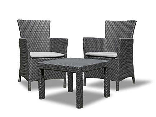 Allibert by Keter Lounge Set Rosario Balcony 2x Sessel und 1x Tisch, Rattanoptik, Kunststoff, graphit inkl. Sitzkissen, perfekt für Balkon, Terrasse oder Garten, wetterfest und UV-beständig