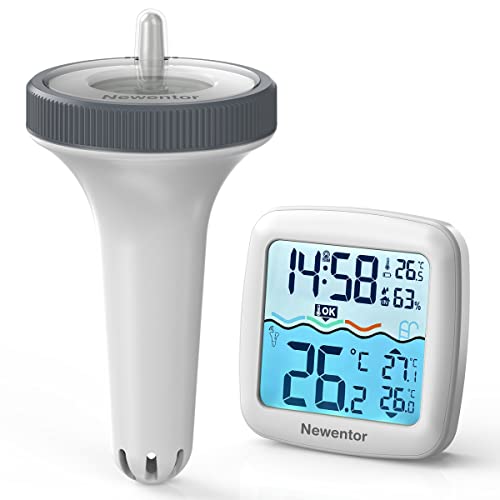 Newentor Funk Poolthermometer - 4-fach Wasserdicht - Antennen-Turbo durchdringt Wände für 100m Reichweite - Schwimmend Wasserthermometer Energiespar-Chip für extra lange 6-Monate Batterielaufzeit