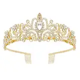 TUONYIS Kristallkrone für Damen, Tiara, Hochzeit, Braut, Strass-Krone für Geburtstag, Abschlussball, Brautparty, Weihnachten, Halloween-Kostüm (Gold, Einheitsgröße)