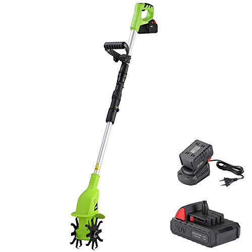 BAKAJI Gartenhacke Elektrohacke mit Lithium-Batterie, 20 V, 4000 mAh, Hacke mit Elektromotor, 2 Klingen à 15 cm, Arbeitsbreite 10 cm, Geschwindigkeit 250 U/min, ergonomischer Griff, Gartenanbau
