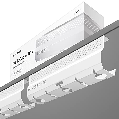 Desktronic Kabelkanal Schreibtisch Weiß 2er Set - Edelstahl Kabelmanagement Schreibtisch Kabelkanal mit 5 Kabelausschnitten - Einfach zu Installierender Kabel-Organizer - Kabelhalter