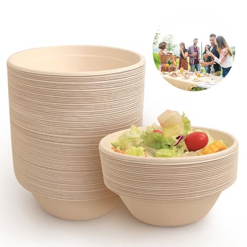 Coztie Suppenschüssel, 100 Stück Einwegschalen 250 ml Suppenschalen Einweg, Zuckerrohr Bagasse Einwegschalen, Kompostierbar Einwegschalen für BBQs Party und Picknick Pappschüsseln 11,5 x 4,5 cm