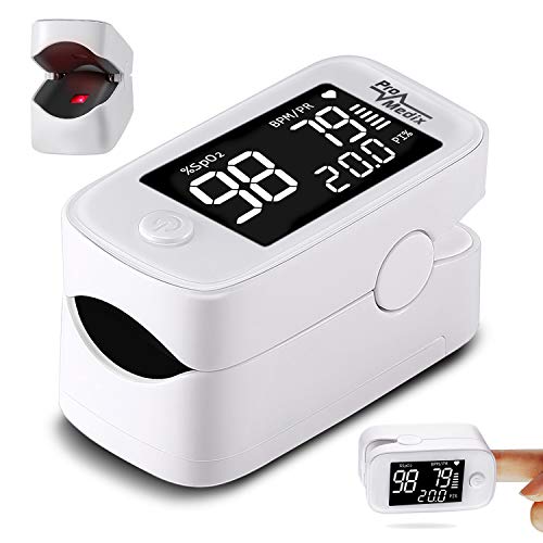 ProMedix PR-870 Pulsoximeter Fingerpulsoximeter mit 1.5” HD LED Display | Präzise Messung der Sauerstoffsättigung (SpO2) und Herzfrequenz | Für Zuhause und unterwegs