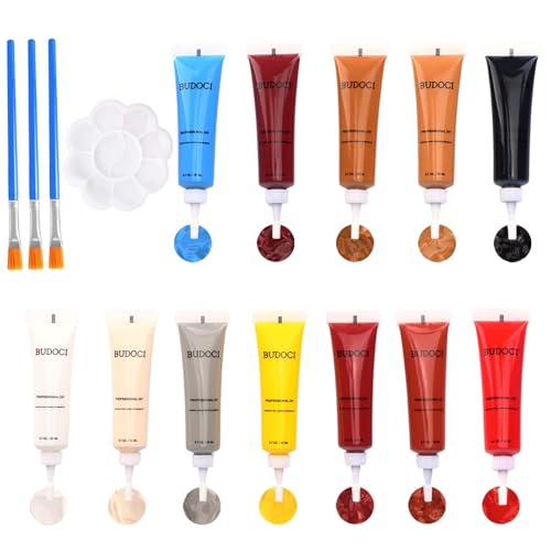 BUDOCI Leder Reparatur Set mit 12 Farben, Mixbar Fiussigleder Reparatur Creme Set Schwarz Leder Repairing kit für Auto Lederlenkrad Sofa Jacke Geldbörse Gürtel Schuhe Kunstleder Kratzer Risse