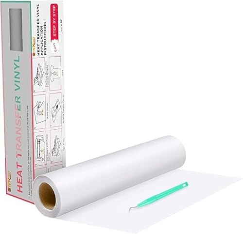 HTVRONT Plotterfolie Textil - 30.5cm x 6.1m Weiß Flexfolie zum Aufbügeln auf T-Shirt（Weiß）