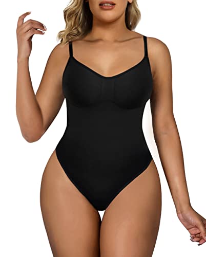 SHAPERX Bodysuit Figurenformend Damen Body Shaper Bauchweg Sculpting Shapewear Ganzkörper Formende Bodys Verstellbarer Schultergurt, UK-SZ5213-Black-2XL/3XL