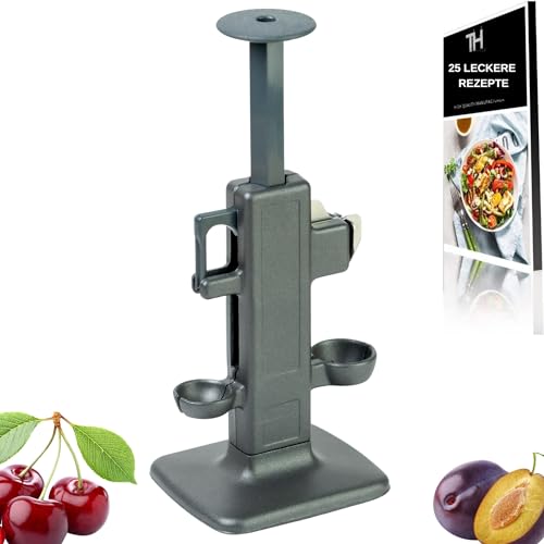 Thiru Premium Kirschentkerner Pflaumenentsteiner - Kombigerät für Pflaumen und Kirschen - Robuste Edelstahlklingen - Made in Germany - inkl. E-Book mit 25 Rezepten - zerdrückt die Frucht nicht