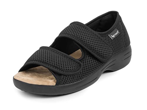 Aerosoft Reha-Sandale Stretch 06 Damen Herren Klettverschluss Weite G-H rutschhemmend (schwarz, numeric_43)