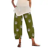 Taille elastischer Gürtel für das Bein Blumen Druck breit Damenhose lässige Hosen Skiunterwäsche Damen Hose Kurz (Green, M)