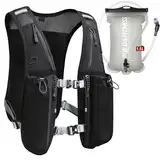 Lauf-Trinkweste für Damen und Herren. Reflektierend, 8 Taschen, schnell trocknend, 1.5L, Verstellbarer Rucksack für Läufe, Radfahren, Trails, Marathons (Black Vest with 1.5L Hydration Bladder)