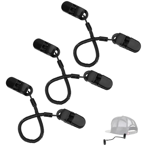 Kukyller Cap Retainer, 3pcs Angeln Boot Segeln Wind Hut Clip 17.5cm 6.89in schwarz Angelbekleidung Halter und gewickelte Schnur für Wandern Camping