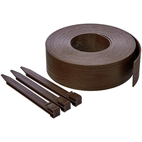 Amazon Basics Raseneinfassung mit 10 Pfählen, 8 cm/3 Zoll x 12 m/40 Fuß, Braun