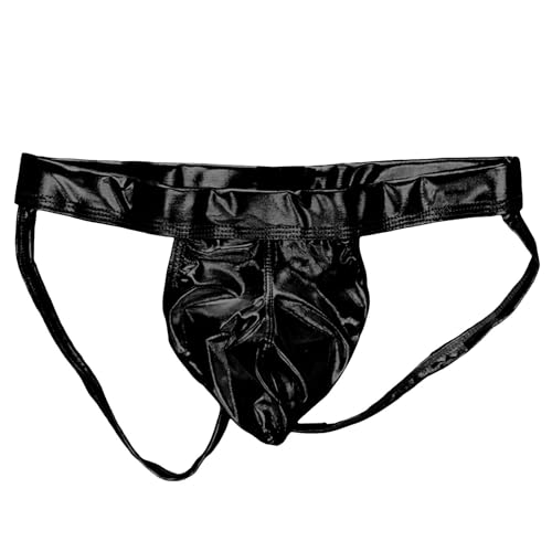 MUOYITEW Erotische Strings für Herren PU Leder Boxershorts Herren Öl Slips Glänzende Briefs Tanga Kunstleder Wetlook Jockstrap Sexy Unterwäsche Hollow Out Thong mit Bulge Pouch Lack Unterhosen