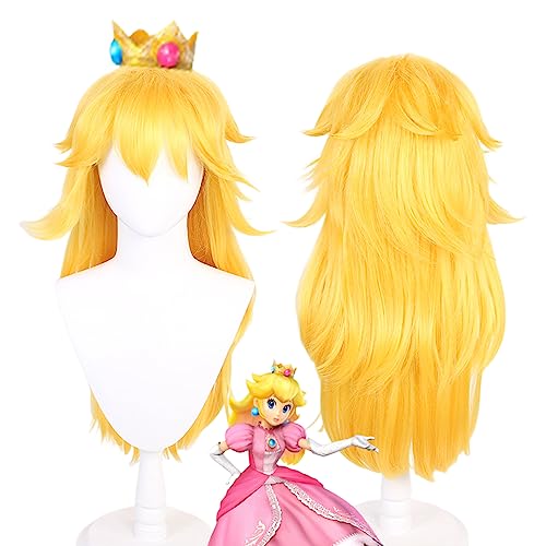 Princess Peach Cosplay-Perücke, 70 cm lang, gelb Perücke, Anime Perücke, Anwendbar auf Weihnachten, Halloween Party, Bar, Konzert Cosplay