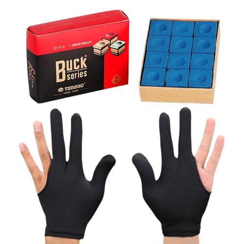 Billard Kreide, Snooker Kreide, Rutschfeste Pool Queue Kreide, Billardkreide Blau, 12 Stück Billardkreide mit 1 Paar Billard Handschuh, Wird für professionelle Billardspiele, Billiard Zubehoer