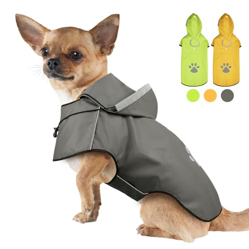 Hunde Regenjacke DQGHQME Haustier Hund Regenmantel mit Kapuze, Einstellbare Hunderegenmantel, Hundemantel Wasserdicht, Reflektierend Regencape Hund, Regenjacken für Klein Mittelgroße Groß Hunde, S