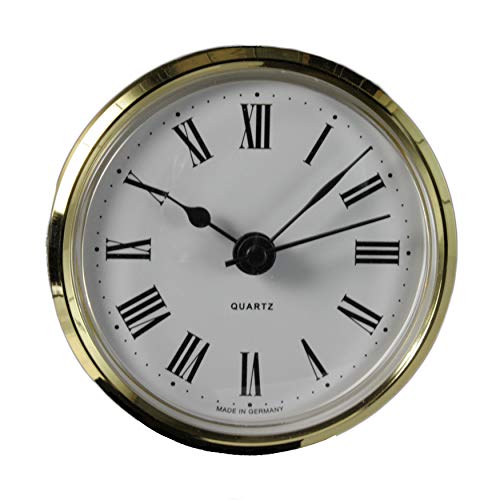 U.T.S. Uhrwerk - Einsteckuhrwerk - Einbau-Uhr | Durchmesser Aufsicht Ø 66 mm Quartz Uhrwerk Made in Germany (Römisch Gold)