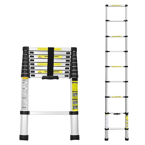 EINFEBEN Teleskopleiter Aluminium, 2.6M Ausziehbare Leiter, Ausziehbar Mehrzweckleiter Aluminiumleiter, Teleskop Ausziehleiter 150 kg Belastbarkeit