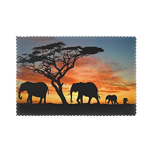 4Er Platzset Afrikanischer Elefant Platzsets Waschbar Platzmatte, Für Dinnerpartys, Hotels, Gastronomie, 30x45cm