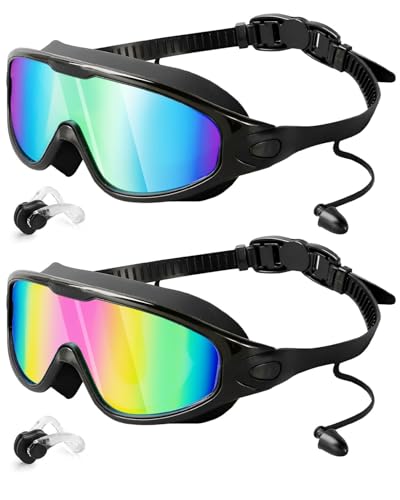 Victoper Schwimmbrille 2 Stück, Schwimmbrille Herren und Damen mit Nasenklammer, Anti Leck/Nebel/UV-Schutz, 180° Panorama, Verstellbare Kopfband, für Erwachsene und Jugendliche