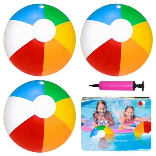 YANGUN 3 Stück Wasserball Aufblasbar, Inflatable Beach Ball, Beachball in Regenbogenfarben, Wasserball klein, Strandball, für Den Sommer Im Freien Pool Spielen Partei Dekorationen