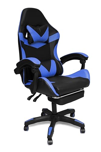 MEDAS PRO - Ergonomisch Gaming Stuhl mit Fußstütze - Schwarz & Blau Gamingstuhl - Gamerstuhl zum Büro Spielzimmer Jugendzimmer - Drehsessel für Gamer - Drehstuhl Computerstuhl - Computer Gaming Chair