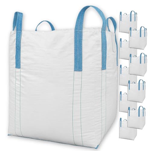 BIG BAG 90x90x110 cm Groß - Hohe Stabilität bis 1500kg, Entsorgung BigBags mit 4 Schlaufen (BigBag, 10er Pack)