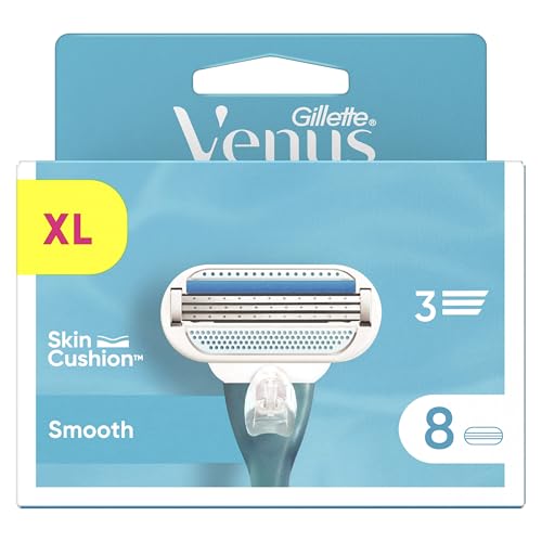 Gillette Venus Smooth Ersatzklingen Damenrasierer, 8er-Pack, 3 Von Schutzkissen Umgebene Klingen, Die Sich Der Körperkontur Anpassen