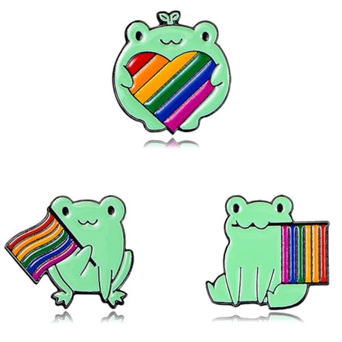 IKOPFLN Niedliche Frosch Regenbogen-Broschen Set–3 verschiedene Designs, LGBT Stolz, Emaille-Anstecknadeln für Kleidung, Taschen, Jacken, Modezubehör, Geschenkidee