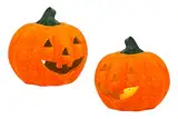 BigDean 2er Set Halloween-Kürbis Windlicht groß - HxD: ca. 13x14 cm - Zierkürbis als Herbstdeko - Aus Keramik - Mit Öffnung für Teelichter - Mottoparty-Deko