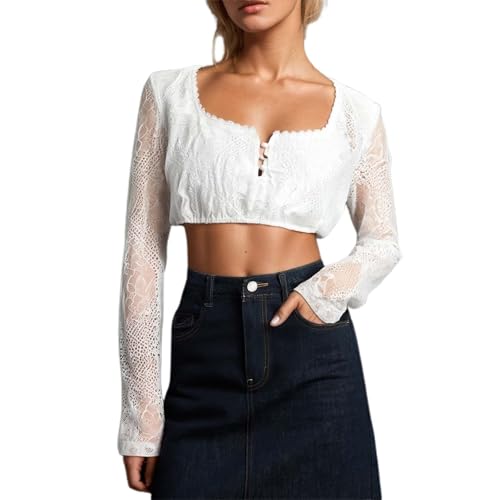 Rot Damen Damen-Bralette-Top Spitze für das Bierfest – Weiße Oktoberfest-Korsettbluse mit elastischem Besatz traditionelles deutsches Dirndlhemd für Kostümpartys Festliche Tunika Damen (White M)