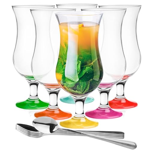 Glasmark KROSNO, 420ml, Set von 6, Glas für alkoholische Cocktails, Longdrinkgläser, Cocktailgläser, Trinkgläser, Partygläser, Perfekt für Zuhause, Restaurants und Partys, Teelöffel inklusive