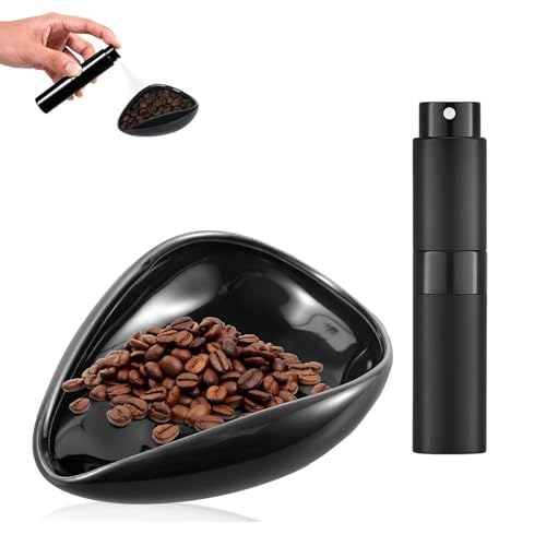 2 Stücke Kaffeebohnen Dosierbecher Kaffeezubehör KeramikKaffeebar-Zubehör, Keramik-Dosiergefäß/Einzeldosis-Messtablett Geschenk für Kaffeeliebhaber (Schwarz) kaffeebohnen sprühflasche