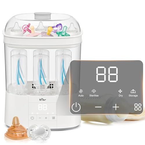 Bear 2025 Sterilisator für Babyflaschen mit Trocknungsfunktion, 4-in-1 Auto-Flaschen Sterilisator Baby mit 48H Storge-Funktion, Sterilisator für Babyartikel, Babyflaschen & Milchpumpen-Zubehör