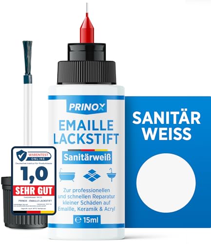 Prinox Emaille Lackstift zur professionellen Reparatur von kleinen Schäden auf Emaille, Fliesen, Keramik und Acryl - Wasserfest Bad & Sanitär Lack als Fugenstift, Reparatur für Waschbecken & Fliesen