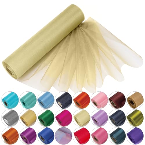 Trimming Shop Organza-Rolle, schneetransparenter Glitzerstoff, 25 m x 29 cm, Elegantes Dekotuch für Stuhl, Schleife, Tischläufer, Hochzeitslocation, Partydekoration, elfenbeinfarben