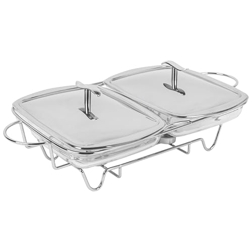 KARL HAUSMANN Wärmebehälter für Speisen mit Glaseinsatz - 4L - Teelicht Warmhalteplatte - Edelstahl Gestell und Deckel mit Griff - Speisenwärmer - Warmhaltebehälter Essen - Chafing Dish Behälter
