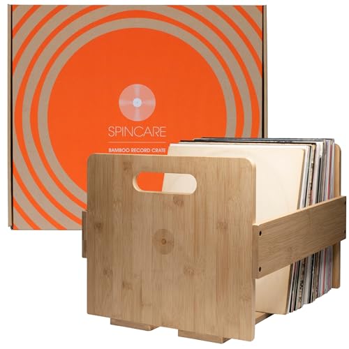 SPINCARE Vinyl-Schallplatten-Aufbewahrungskiste Premium Bambus-Holz-Box für 12-Zoll-Schallplatten | Platz für bis zu 80 LP Records | Für Einzel-, Doppel-, Gatefold- und Boxset-Schallplatten