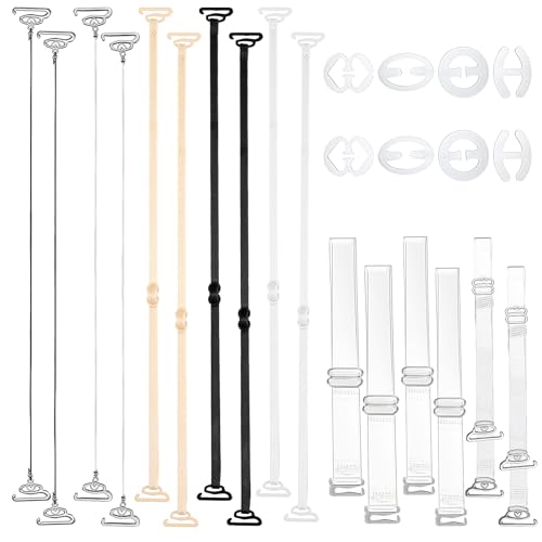 Tyqour 24 Stück Durchsichtige BH Träger, Unsichtbare Klare BH Träger Transparente Ersatz BH Schultergurte 8 Transparente BH-Träger-Clips + 16 BH-Träger, rutschfeste Schnalle BH Zubehör für Damen Bra