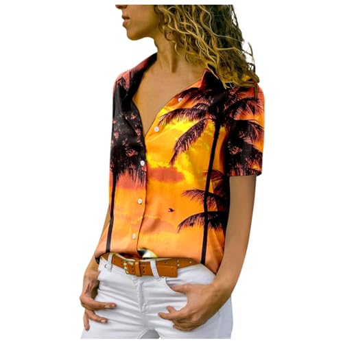 Hawaii-Hemd für Damen, Button-Down-Kreuzfahrt, lässig, tropisch, kurzärmelig, Vintage, Karibik, lustig, Grafik, Revers, trendig, Mexiko, Strand, Bowling-Shirt, kubanischer Flamingo, Party, Sommer,
