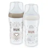 NUK Perfect Match Babyflaschenset | Ab 3 Monate | Passt sich dem Baby an | Temperature Control | Anti-Colic | 260 ml | BPA-frei | Silikontrinksauger, Medium | Regenbogen und Herz | 2 Stück