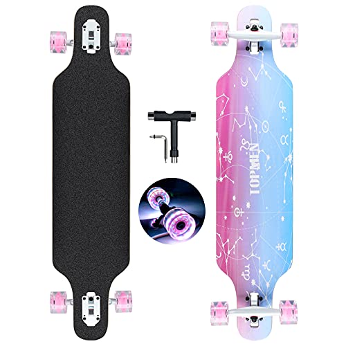 Longboard Skateboard für Jungen Mädchen Anfänger Erwachsener Teenager,Cruiser komplettes Board 8-lagiger Ahorn Longboard Bürste Street Dance Board mit T-Tool (Love)