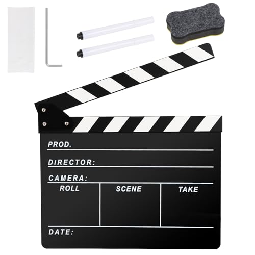 Ribvane Regisseure Clapper Board für Film, Hollywood Slate Move Photography Video TV Cut Action Szene Acryl Clapper Board mit einem magnetischen Tafelradierer, zwei benutzerdefinierten Stiften,